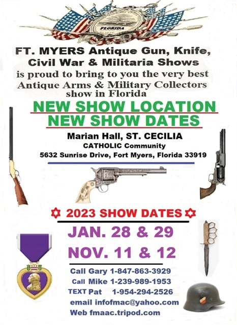 Fort Myers Antique Military Gun, Knife, Civil War Show Flyer