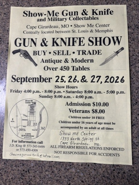 Show-ME Gun & Knife Shows and Military Collectibles Flyer