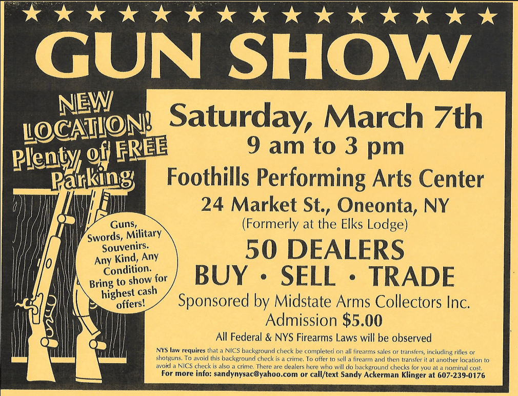 Oneonta Gun & Knife Show Flyer